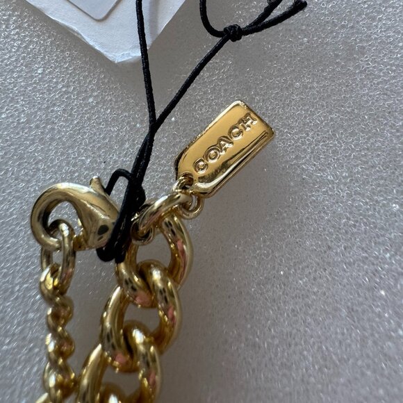 Coach Heart Turnlock Pavé Chain Link Necklace (Gold/Pink Multi) - NWT - Picture 7 of 9